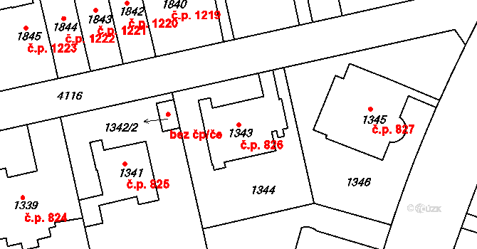 Dejvice 826, Praha na parcele st. 1343 v KÚ Dejvice, Katastrální mapa