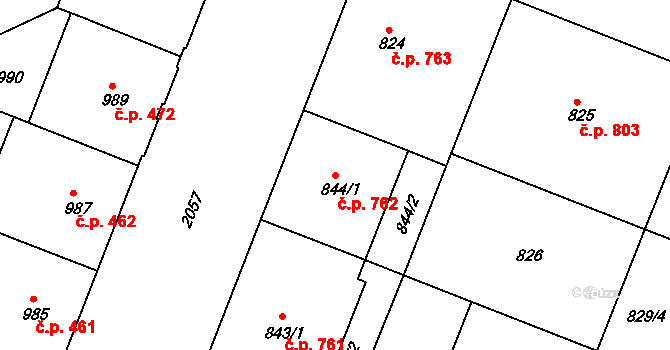 Bubeneč 762, Praha na parcele st. 844/1 v KÚ Bubeneč, Katastrální mapa