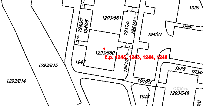 Řepy 1243,1244,1245,1246, Praha na parcele st. 1293/560 v KÚ Řepy, Katastrální mapa