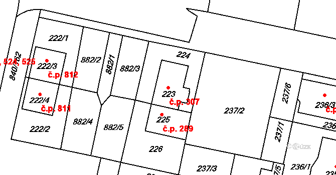 Bohnice 307, Praha na parcele st. 223 v KÚ Bohnice, Katastrální mapa