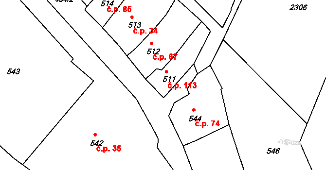 Záběhlice 113, Praha na parcele st. 511 v KÚ Záběhlice, Katastrální mapa