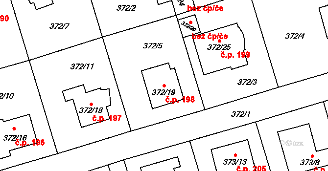 Štěrboholy 198, Praha na parcele st. 372/19 v KÚ Štěrboholy, Katastrální mapa