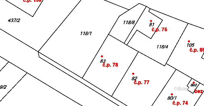 Mokrovraty 78 na parcele st. 83 v KÚ Mokrovraty, Katastrální mapa