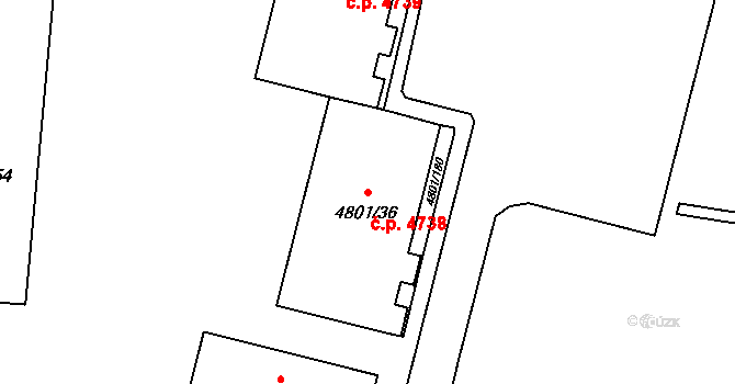 Chomutov 4738 na parcele st. 4801/36 v KÚ Chomutov I, Katastrální mapa