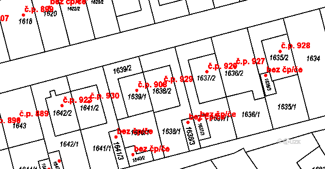 Újezd u Brna 929 na parcele st. 1638/2 v KÚ Újezd u Brna, Katastrální mapa
