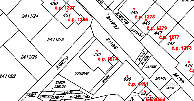 Ivančice 1274 na parcele st. 432 v KÚ Kounické Předměstí, Katastrální mapa