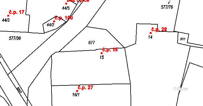 Křečhoř 15 na parcele st. 15 v KÚ Křečhoř, Katastrální mapa