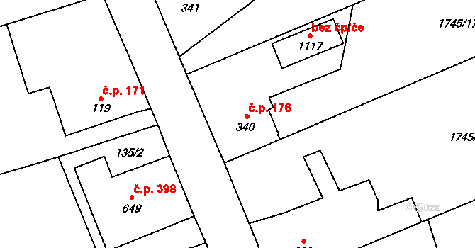 Mirošov 176 na parcele st. 340 v KÚ Mirošov, Katastrální mapa