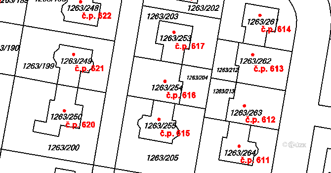 Kolovraty 616, Praha na parcele st. 1263/254 v KÚ Kolovraty, Katastrální mapa