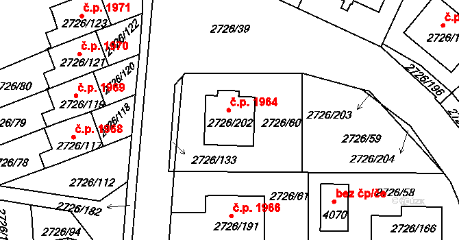 Tachov 1964 na parcele st. 2726/202 v KÚ Tachov, Katastrální mapa
