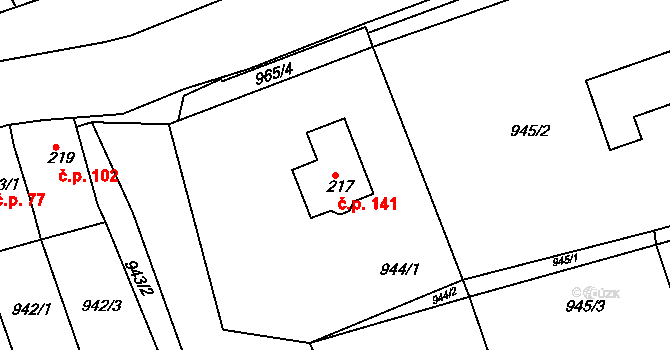 Letošov 141, Nesovice na parcele st. 217 v KÚ Letošov, Katastrální mapa