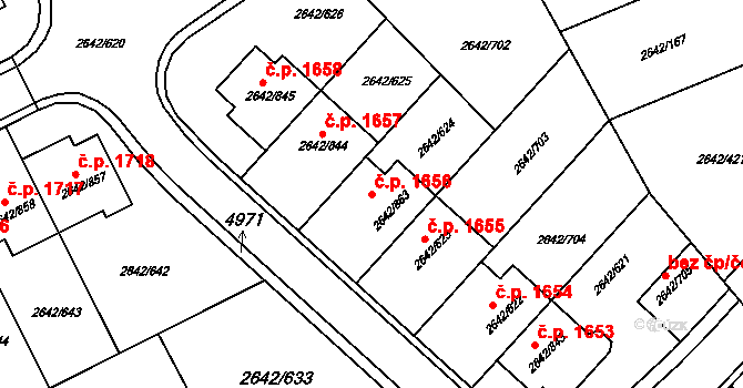 Kuřim 1656 na parcele st. 2642/863 v KÚ Kuřim, Katastrální mapa