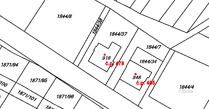 Zaječí 478 na parcele st. 918 v KÚ Zaječí, Katastrální mapa