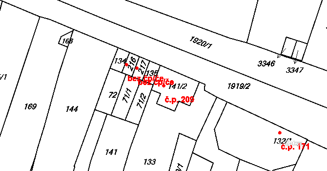 Město 209, Svitavy na parcele st. 141/2 v KÚ Svitavy-město, Katastrální mapa