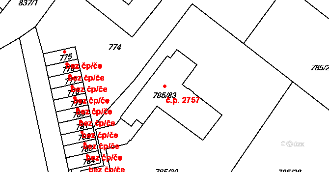 Rožnov pod Radhoštěm 2757 na parcele st. 785/83 v KÚ Tylovice, Katastrální mapa