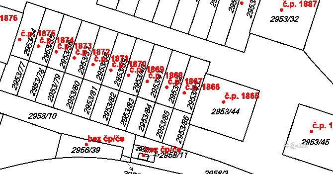 Kadaň 1867 na parcele st. 2953/42 v KÚ Kadaň, Katastrální mapa