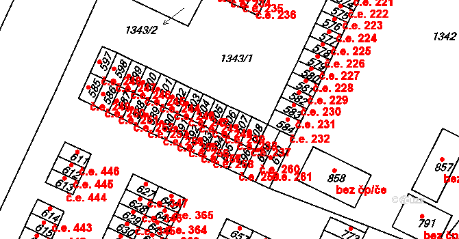 Háje 239, Cheb na parcele st. 606 v KÚ Háje u Chebu, Katastrální mapa