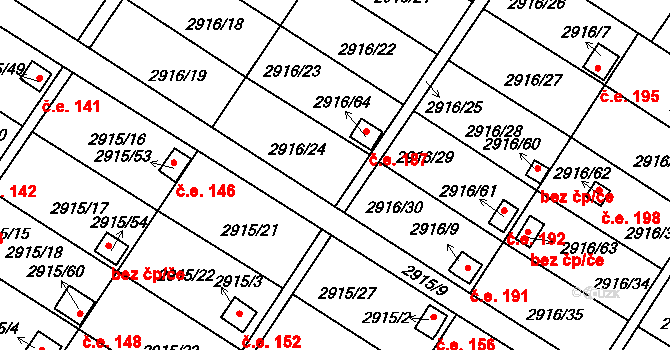 Kopřivnice 186 na parcele st. 2916/24 v KÚ Kopřivnice, Katastrální mapa
