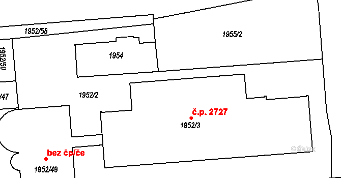 Kladno 38560666 na parcele st. 1952/2 v KÚ Kročehlavy, Katastrální mapa