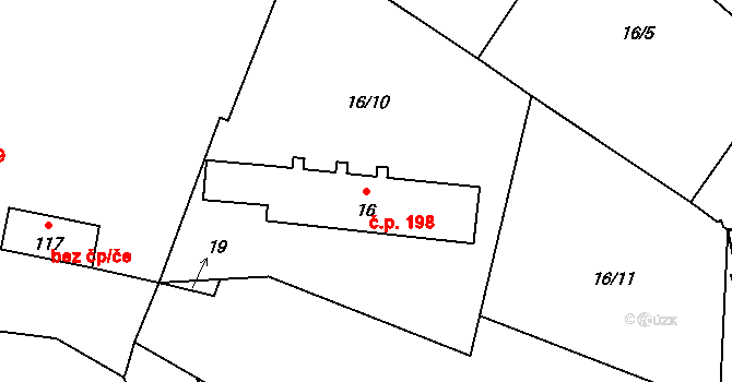 Mantov 198, Chotěšov na parcele st. 16 v KÚ Mantov, Katastrální mapa