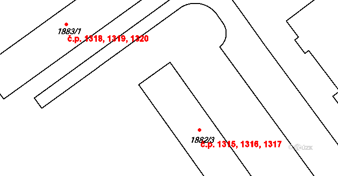 Otrokovice 1315,1316,1317 na parcele st. 1882/3 v KÚ Otrokovice, Katastrální mapa