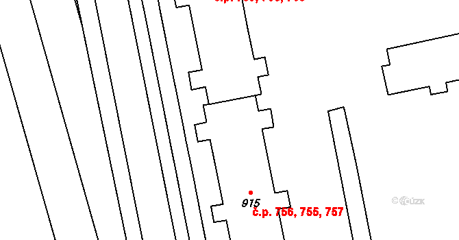 Malenovice 755,756,757, Zlín na parcele st. 915 v KÚ Malenovice u Zlína, Katastrální mapa