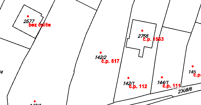 Kateřinky 517, Opava na parcele st. 142/2 v KÚ Kateřinky u Opavy, Katastrální mapa