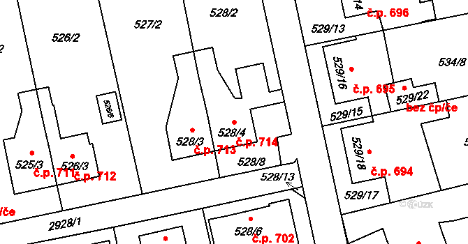Kylešovice 714, Opava na parcele st. 528/4 v KÚ Kylešovice, Katastrální mapa