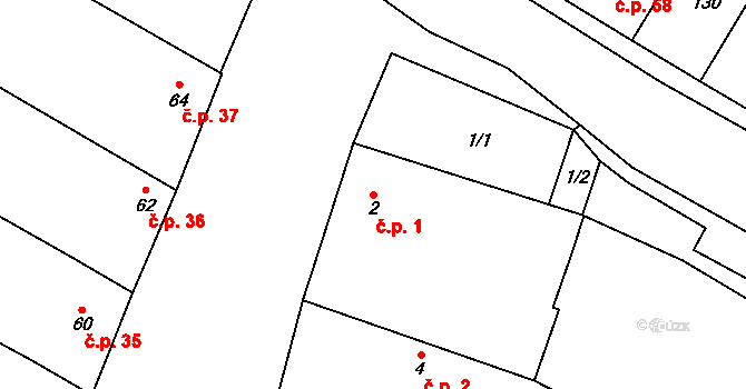 Malínky 1 na parcele st. 2 v KÚ Malínky, Katastrální mapa