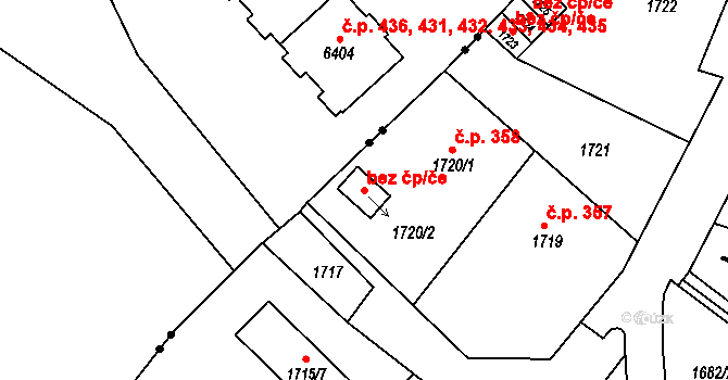 Liberec 47690666 na parcele st. 1720/2 v KÚ Starý Harcov, Katastrální mapa