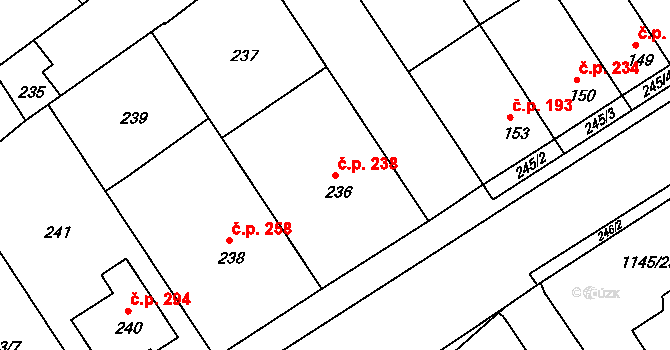 Těšov 238, Uherský Brod na parcele st. 236 v KÚ Těšov, Katastrální mapa