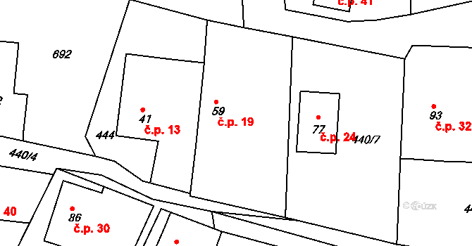 Smrkový Týnec 19, Rabštejnská Lhota na parcele st. 59 v KÚ Smrkový Týnec, Katastrální mapa