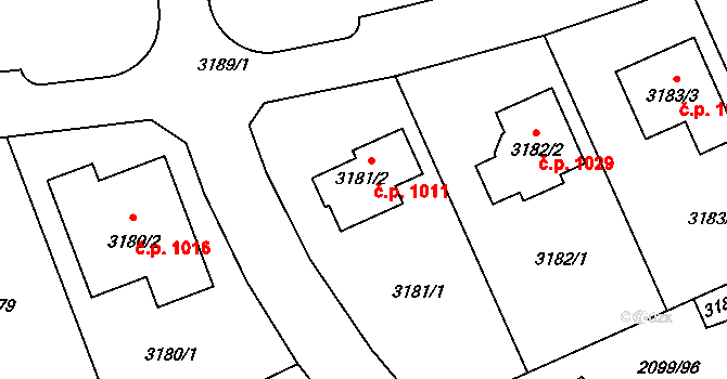 Lužice 1011 na parcele st. 3181/2 v KÚ Lužice u Hodonína, Katastrální mapa
