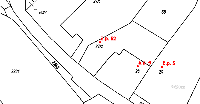 Velká 52, Milevsko na parcele st. 27/2 v KÚ Velká u Milevska, Katastrální mapa