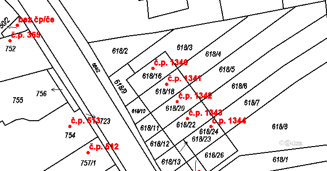 Třešť 1341 na parcele st. 618/18 v KÚ Třešť, Katastrální mapa