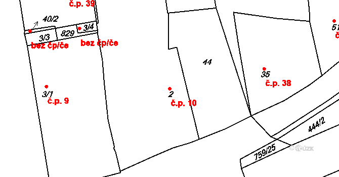 Mlékojedy 10, Neratovice na parcele st. 2 v KÚ Mlékojedy u Neratovic, Katastrální mapa