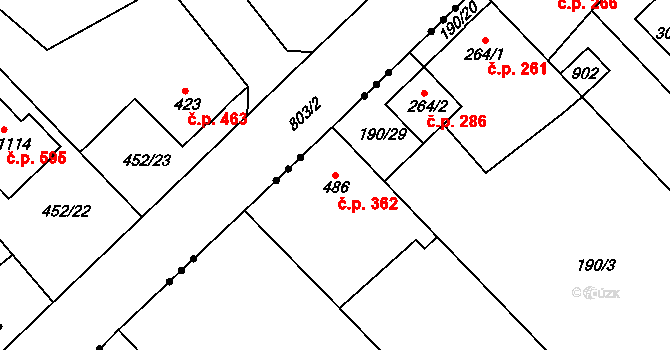 Neratovice 362 na parcele st. 486 v KÚ Neratovice, Katastrální mapa