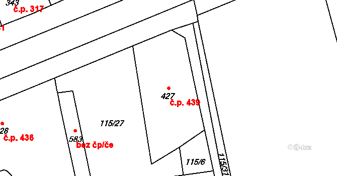 Rudná 439 na parcele st. 427 v KÚ Dušníky u Rudné, Katastrální mapa