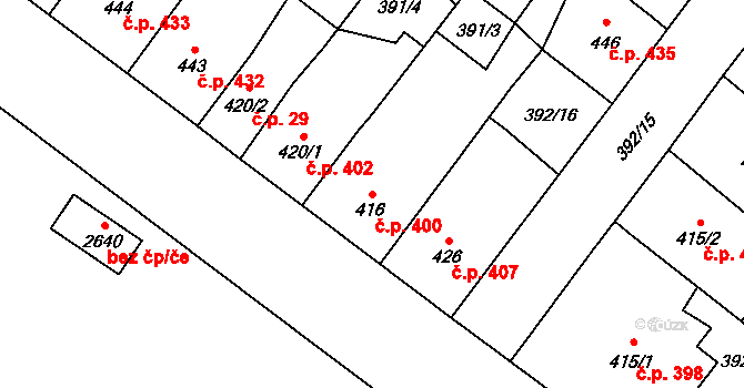 Přeštice 400 na parcele st. 416 v KÚ Přeštice, Katastrální mapa