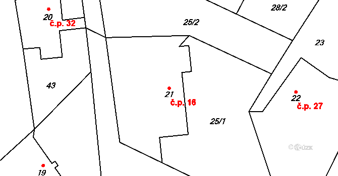 Lhotky 16, Kramolna na parcele st. 21 v KÚ Lhotky, Katastrální mapa