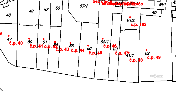 Jaroměř 45 na parcele st. 56 v KÚ Jaroměř, Katastrální mapa