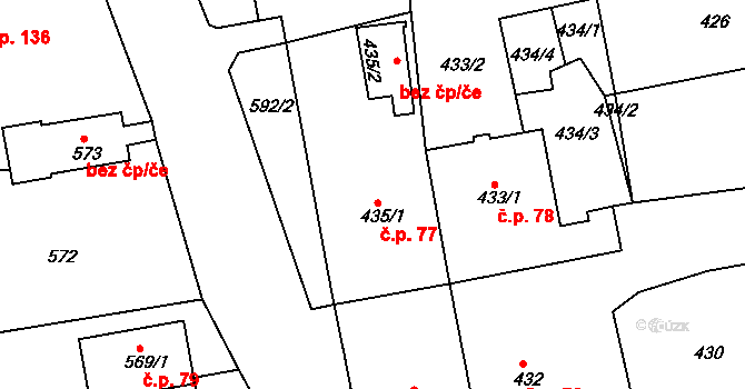 Třemošná 77 na parcele st. 435/1 v KÚ Třemošná, Katastrální mapa