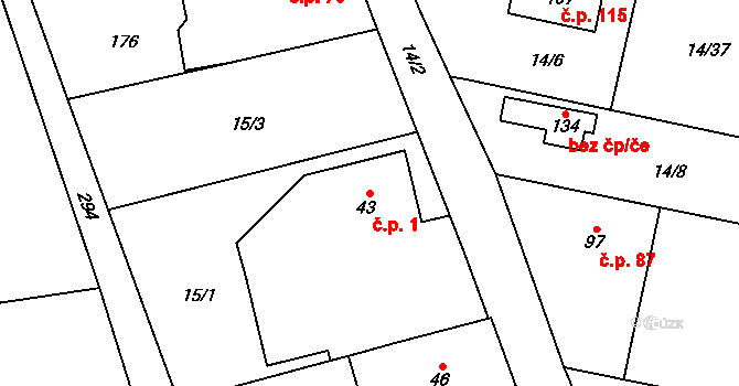 Blato 1, Mikulovice na parcele st. 43 v KÚ Blato, Katastrální mapa
