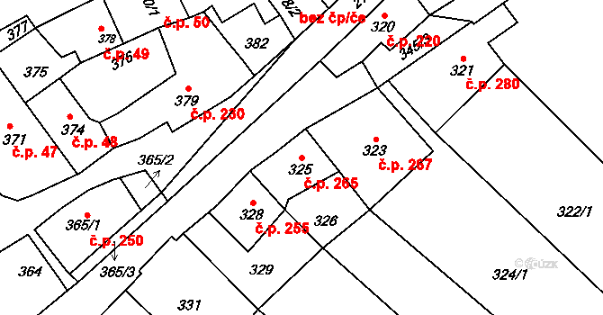 Olešnice 265 na parcele st. 325 v KÚ Olešnice na Moravě, Katastrální mapa