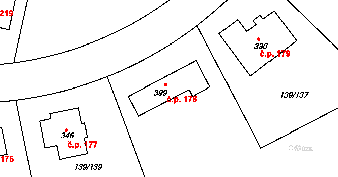 Trnová 178 na parcele st. 399 v KÚ Trnová u Jíloviště, Katastrální mapa