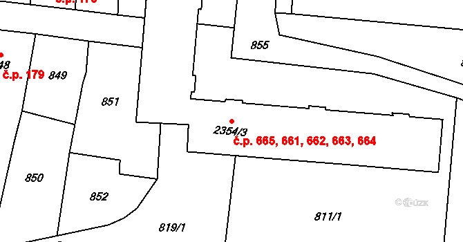 Velké Opatovice 661,662,663,664,665 na parcele st. 2354/3 v KÚ Velké Opatovice, Katastrální mapa