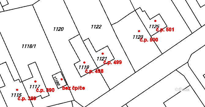 Butovice 499, Studénka na parcele st. 1121 v KÚ Butovice, Katastrální mapa