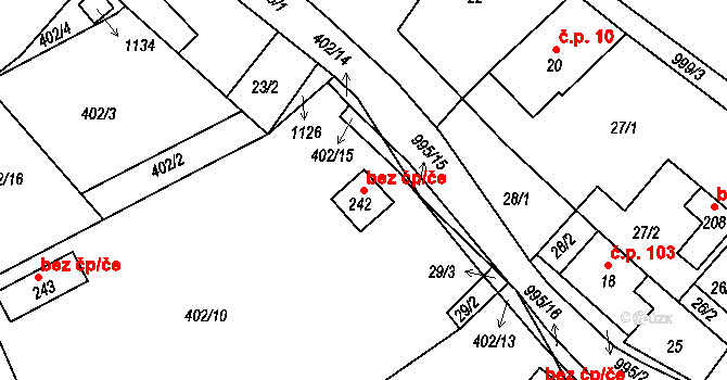 Jablonné v Podještědí 82850666 na parcele st. 242 v KÚ Petrovice v Lužických horách, Katastrální mapa