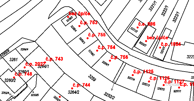 Kuřim 754 na parcele st. 3258/2 v KÚ Kuřim, Katastrální mapa