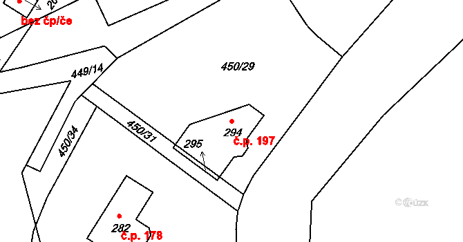 Třebichovice 197 na parcele st. 294 v KÚ Třebichovice, Katastrální mapa